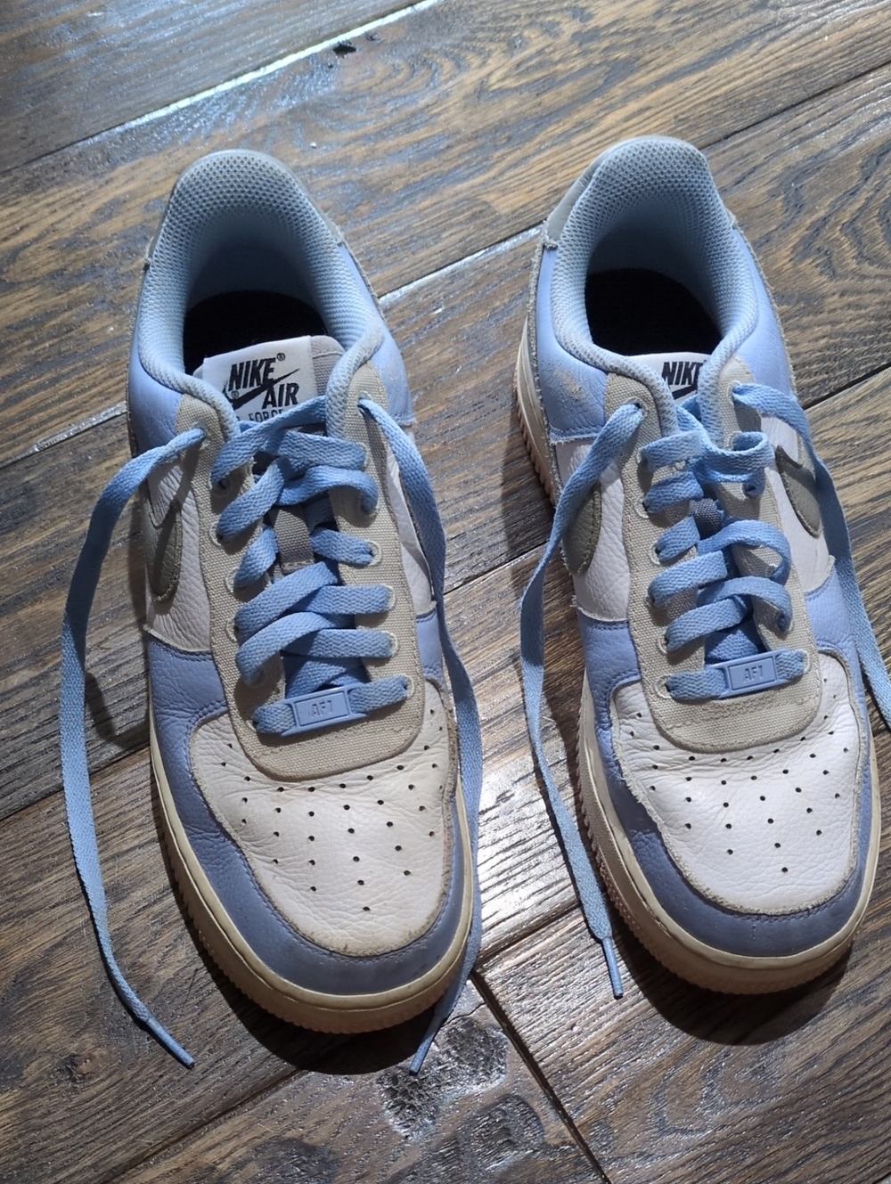 Nike Air Force One Light Blue and Cream Low-Top Sneakers